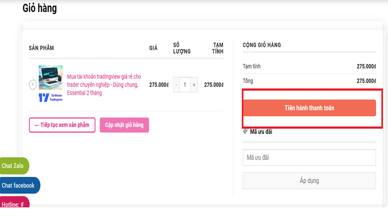 Kiểm tra sản phẩm và tiến hành thanh toán