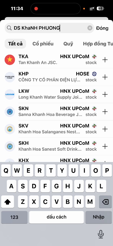 Hình 6. Watchlist đã tạo xong trên TradingView mobile